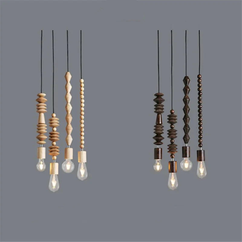 Pendant Light Wood Beaded 48 in Hanging Living Room Dining Room Modern Japandi Ceiling Fixture Decorative Suspension Lamp | Thomler