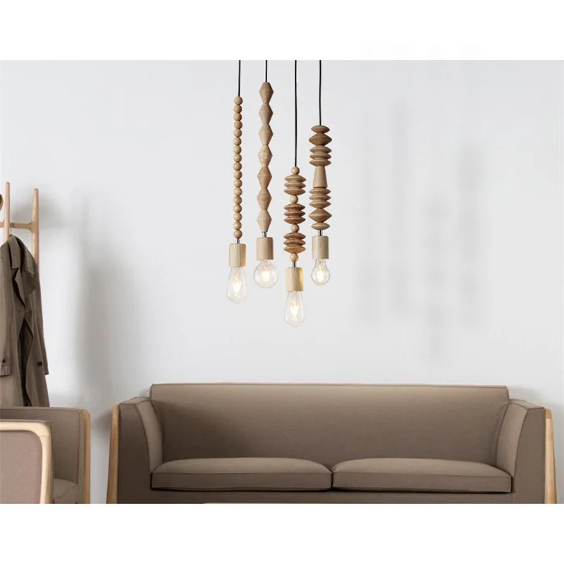 Pendant Light Wood Beaded 48 in Hanging Living Room Dining Room Modern Japandi Ceiling Fixture Decorative Suspension Lamp | Thomler
