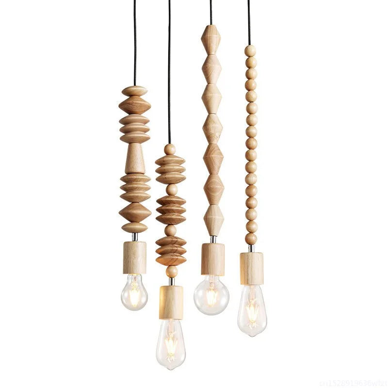 Pendant Light Wood Beaded 48 in Hanging Living Room Dining Room Modern Japandi Ceiling Fixture Decorative Suspension Lamp | Thomler
