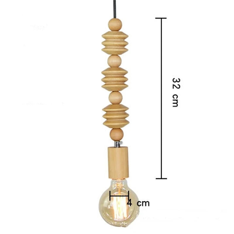 Pendant Light Wood Beaded 48 in Hanging Living Room Dining Room Modern Japandi Ceiling Fixture Decorative Suspension Lamp | Thomler