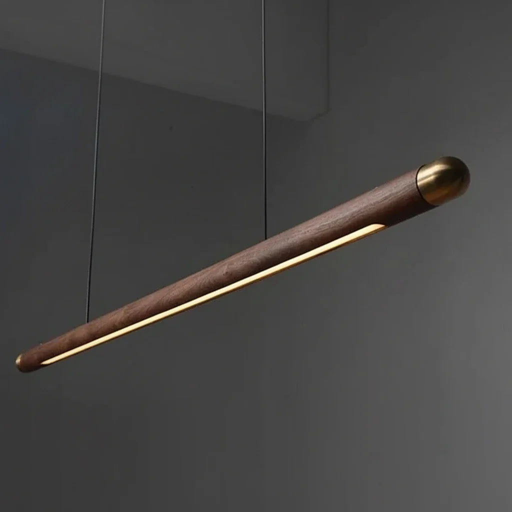 Pendant Light Wood Linear 43.3 In Warm White Dining Table Kitchen Island Hanging Ceiling Fixture | Thomler