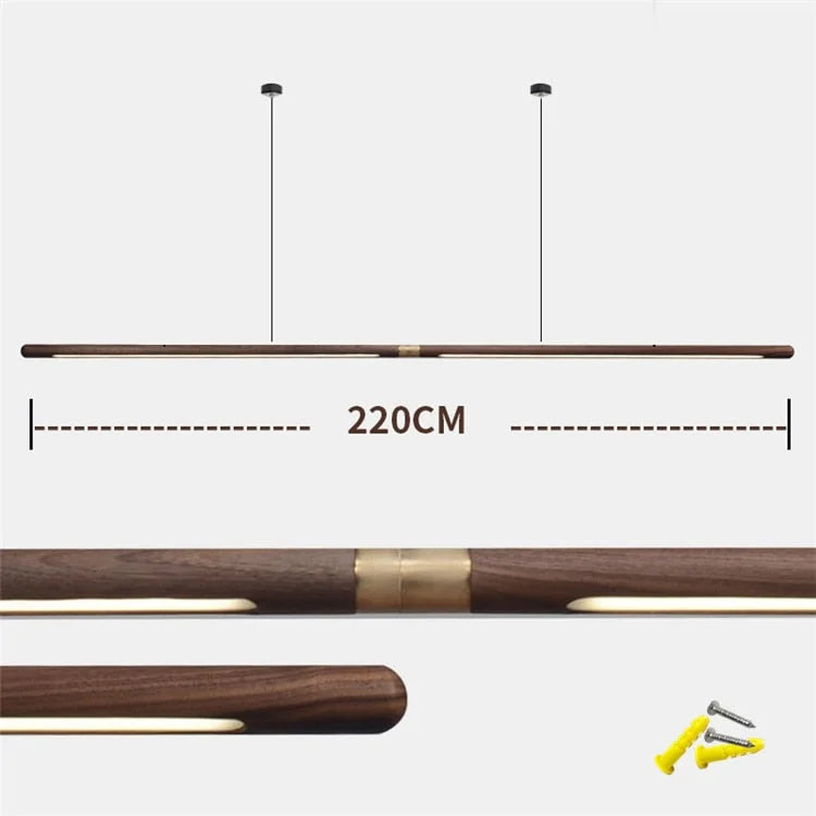 Pendant Light Wood Linear 43.3 In Warm White Dining Table Kitchen Island Hanging Ceiling Fixture | Thomler
