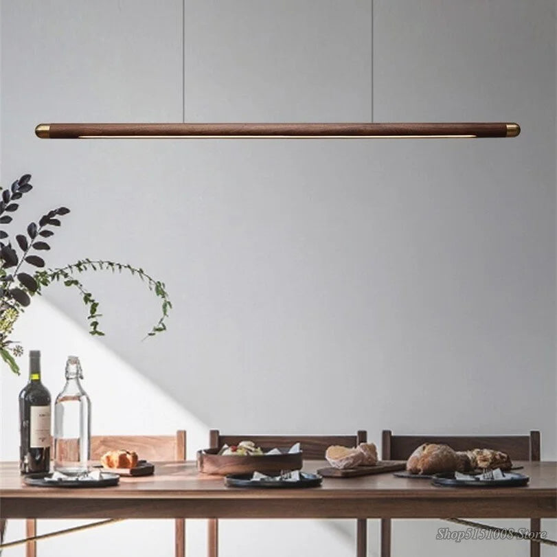 Pendant Light Wood Linear 43.3 In Warm White Dining Table Kitchen Island Hanging Ceiling Fixture | Thomler
