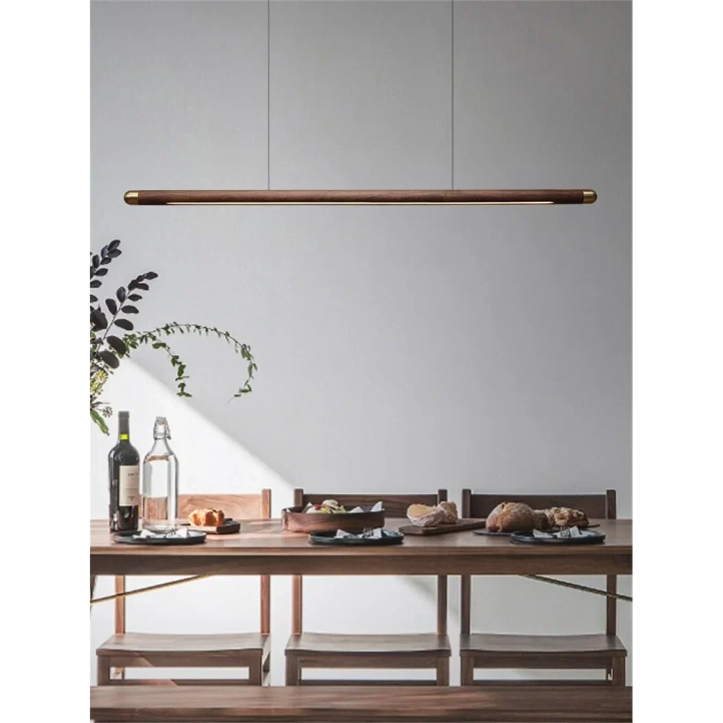 Pendant Light Wood Linear 43.3 In Warm White Dining Table Kitchen Island Hanging Ceiling Fixture | Thomler