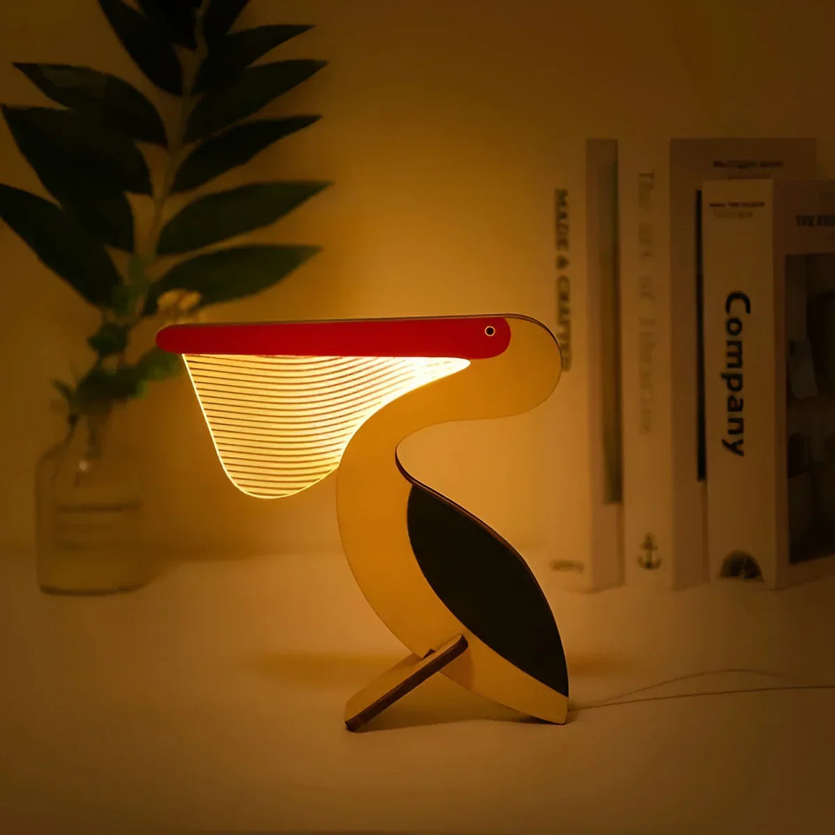 Illuminated Animal Night Light for Kids Room Soft LED Table Lamp Wood Base Acrylic USB Powered Touch Control Pelican Whale Toucan Constellat | Thomler