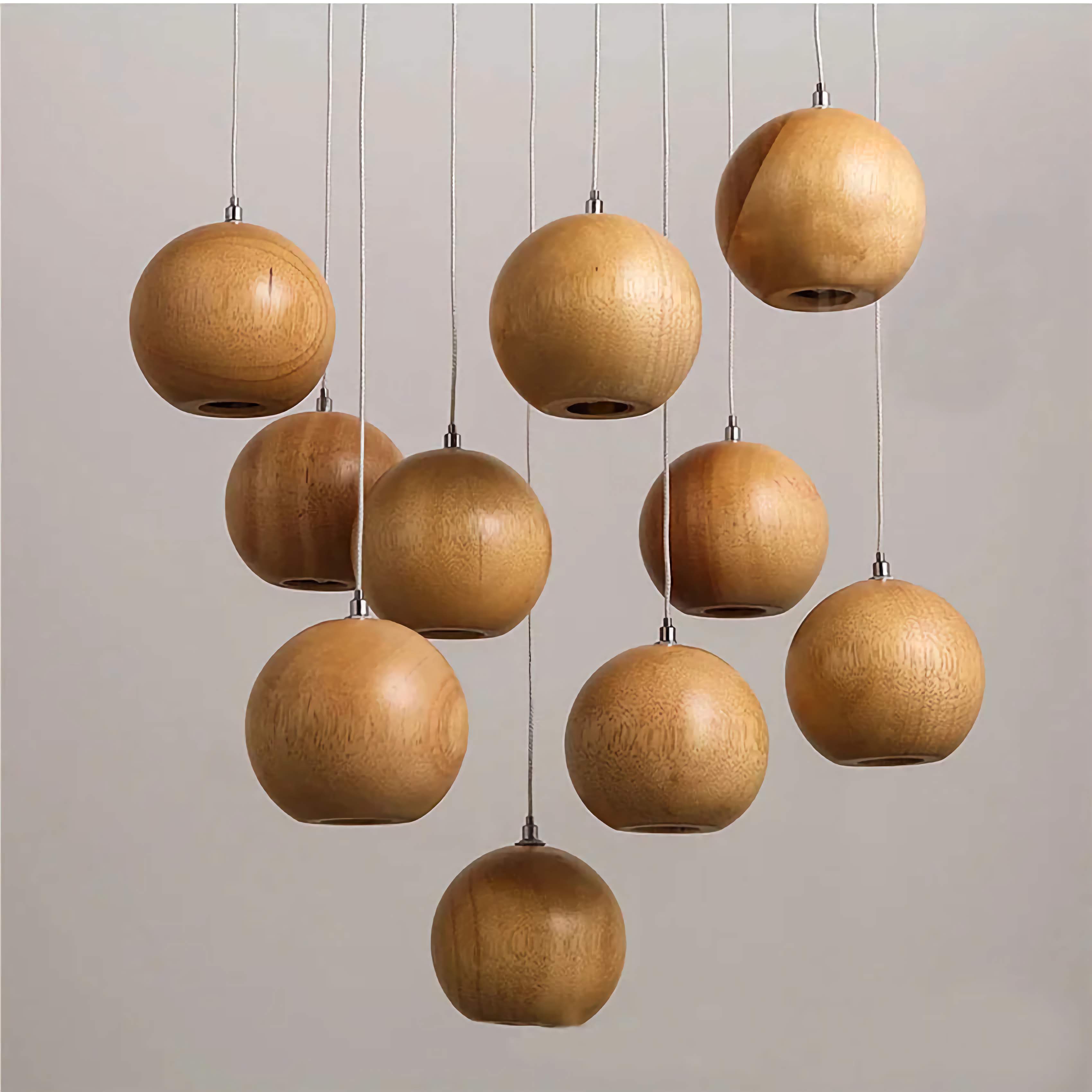 Pendant Light Wood Sphere 3.9 in Walnut Ceiling Dining Room Kitchen Island Hanging Cluster Adjustable Cable | Thomler