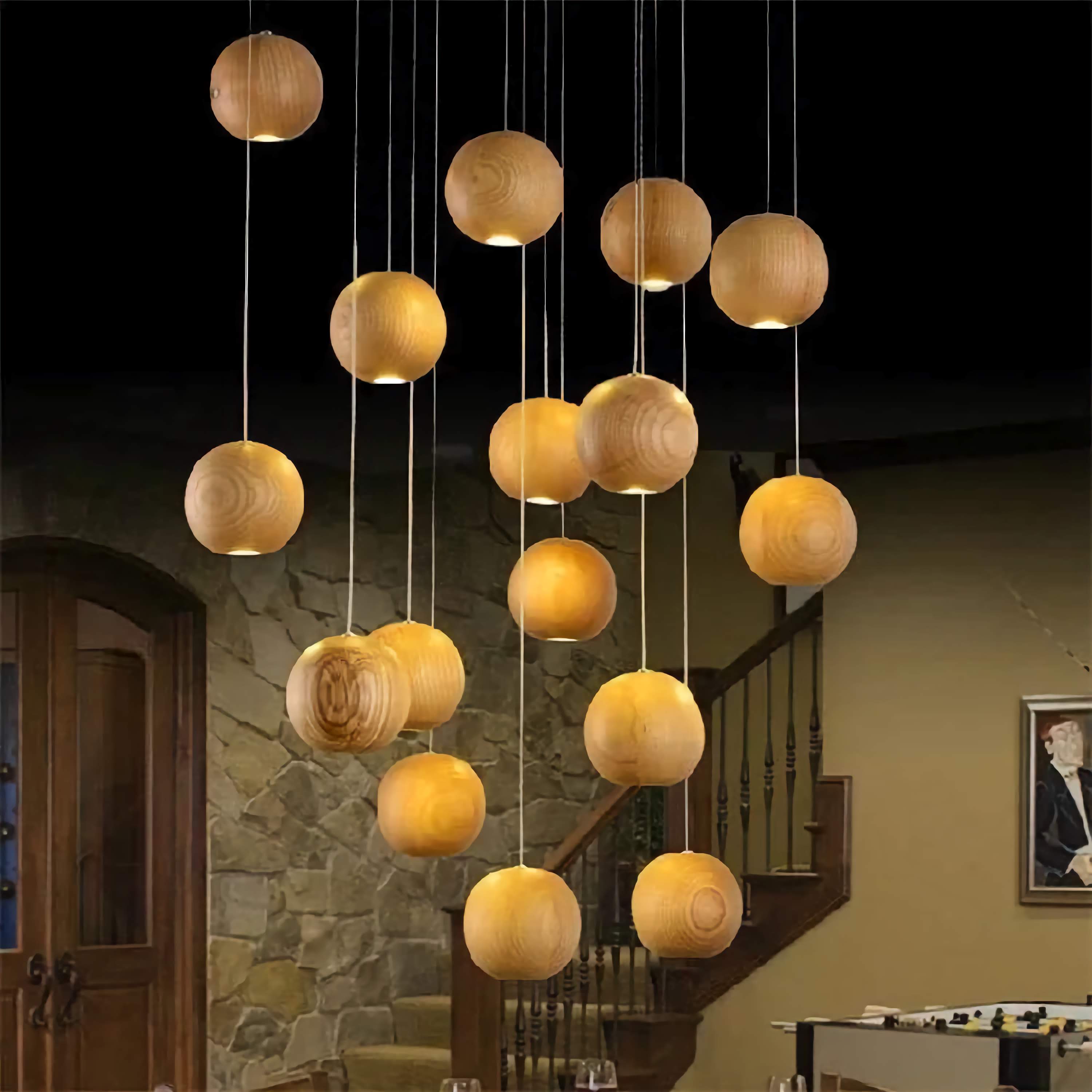 Pendant Light Wood Sphere 3.9 in Walnut Ceiling Dining Room Kitchen Island Hanging Cluster Adjustable Cable | Thomler