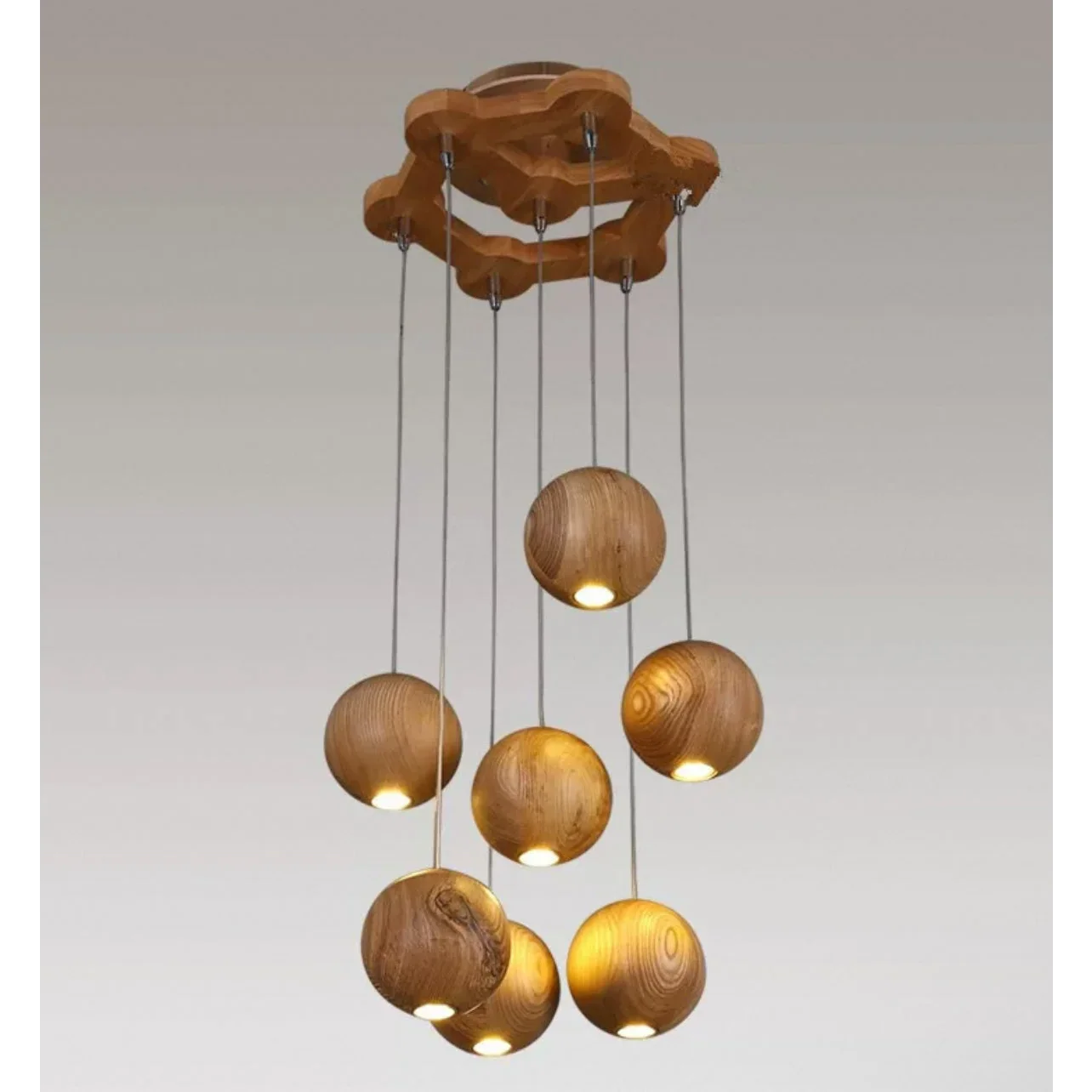 Pendant Light Wood Sphere 3.9 in Walnut Ceiling Dining Room Kitchen Island Hanging Cluster Adjustable Cable | Thomler