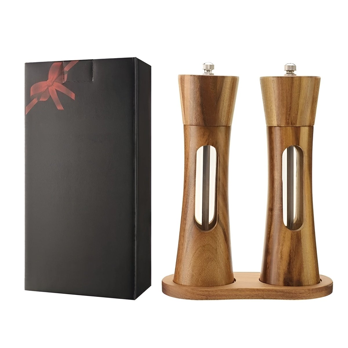 Adjustable Wood Salt & Pepper Grinder Set with Acrylic Window for Fresh Kitchen Seasoning | Thomler