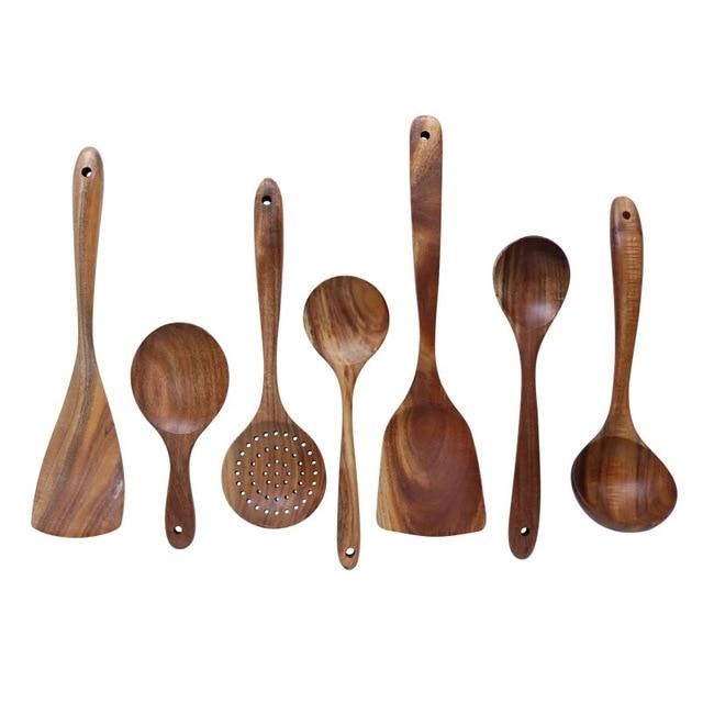 7-Piece Wooden Cooking Utensil Set – Heat-Safe Nonstick Kitchen Tools for Everyday Meals | Thomler