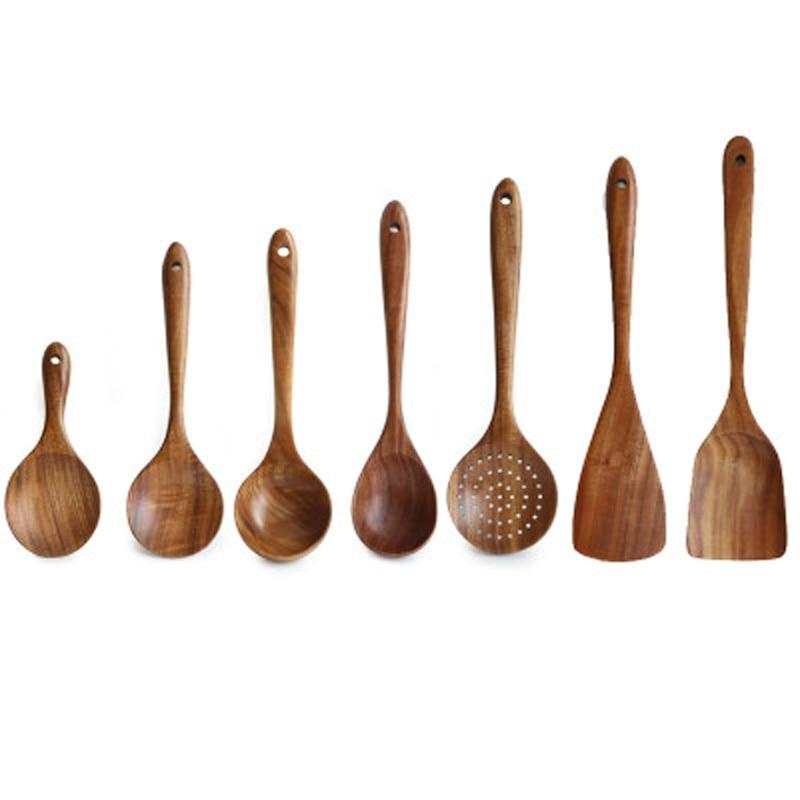 7-Piece Wooden Cooking Utensil Set – Heat-Safe Nonstick Kitchen Tools for Everyday Meals | Thomler