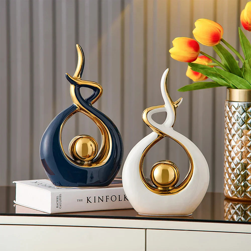 Decorative Sculpture Ceramic 31.0 cm Green Gold Modern Living Room Abstract Art Ornament Table Cabinet Decor | Thomler
