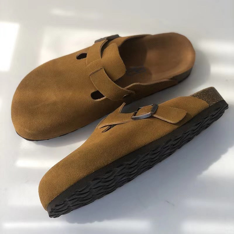 Unisex Leather Sandals with Adjustable Buckle Strap – Cushioned Footbed Slides for Indoor Outdoor Everyday Wear Men Women | Thomler