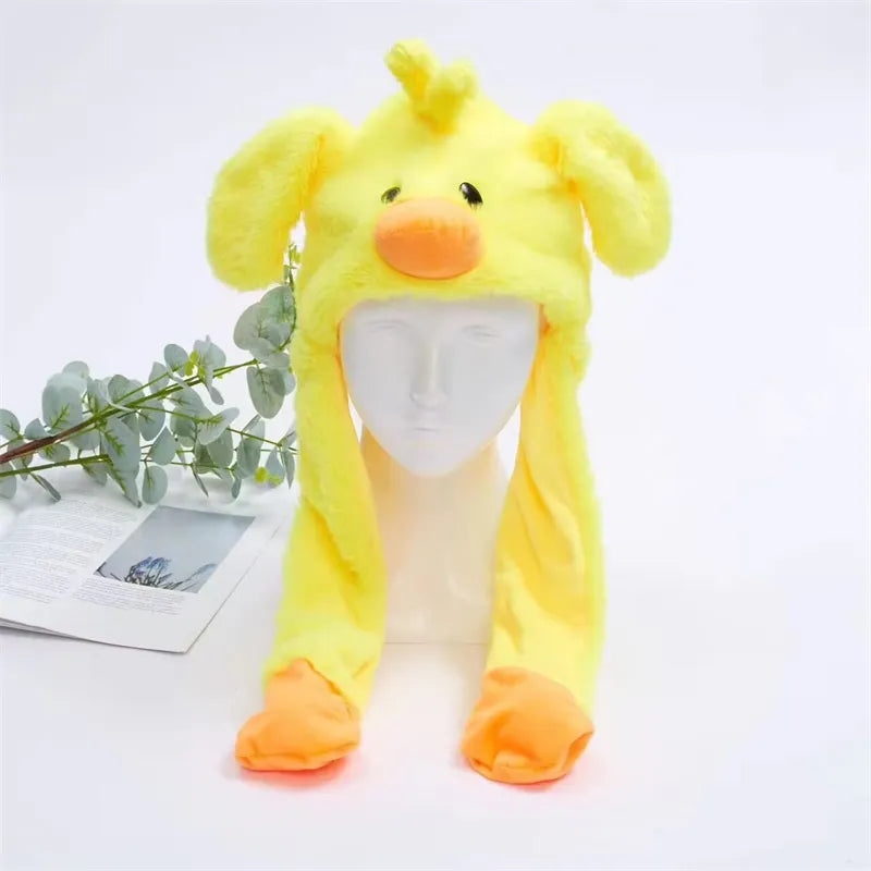 Plush Hat with Pop-Up Ears for Kids & Adults – Interactive Cosplay Beanie with Squeeze Paws | Fun Winter Accessory for Parties, Christmas | Thomler