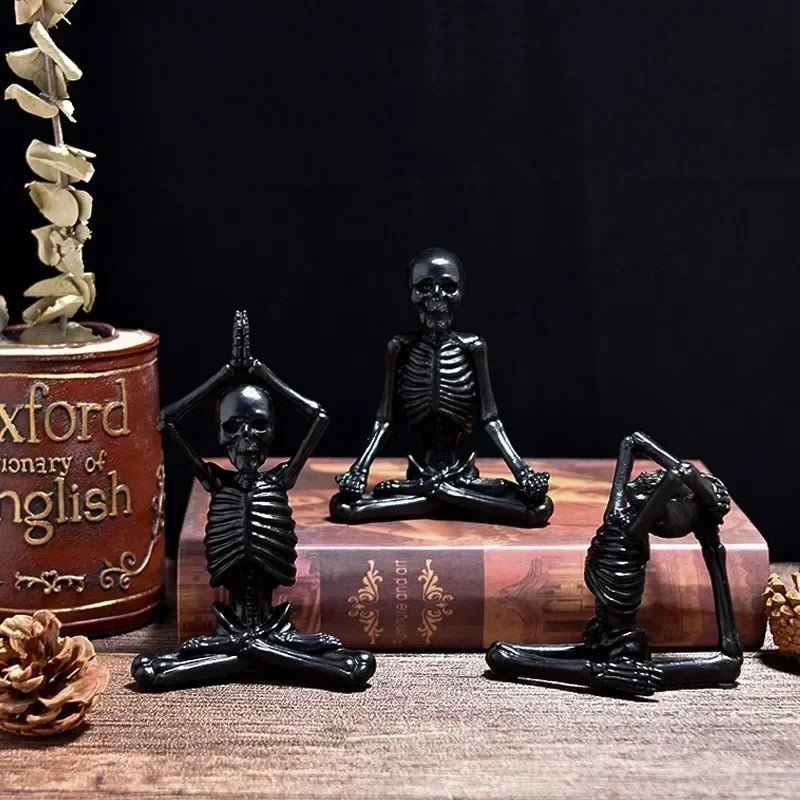 Meditating Skeletal Figure Resin Statue – Hand-Painted Gothic Zen Decor for Living Room, Shelf & Office Display | Thomler