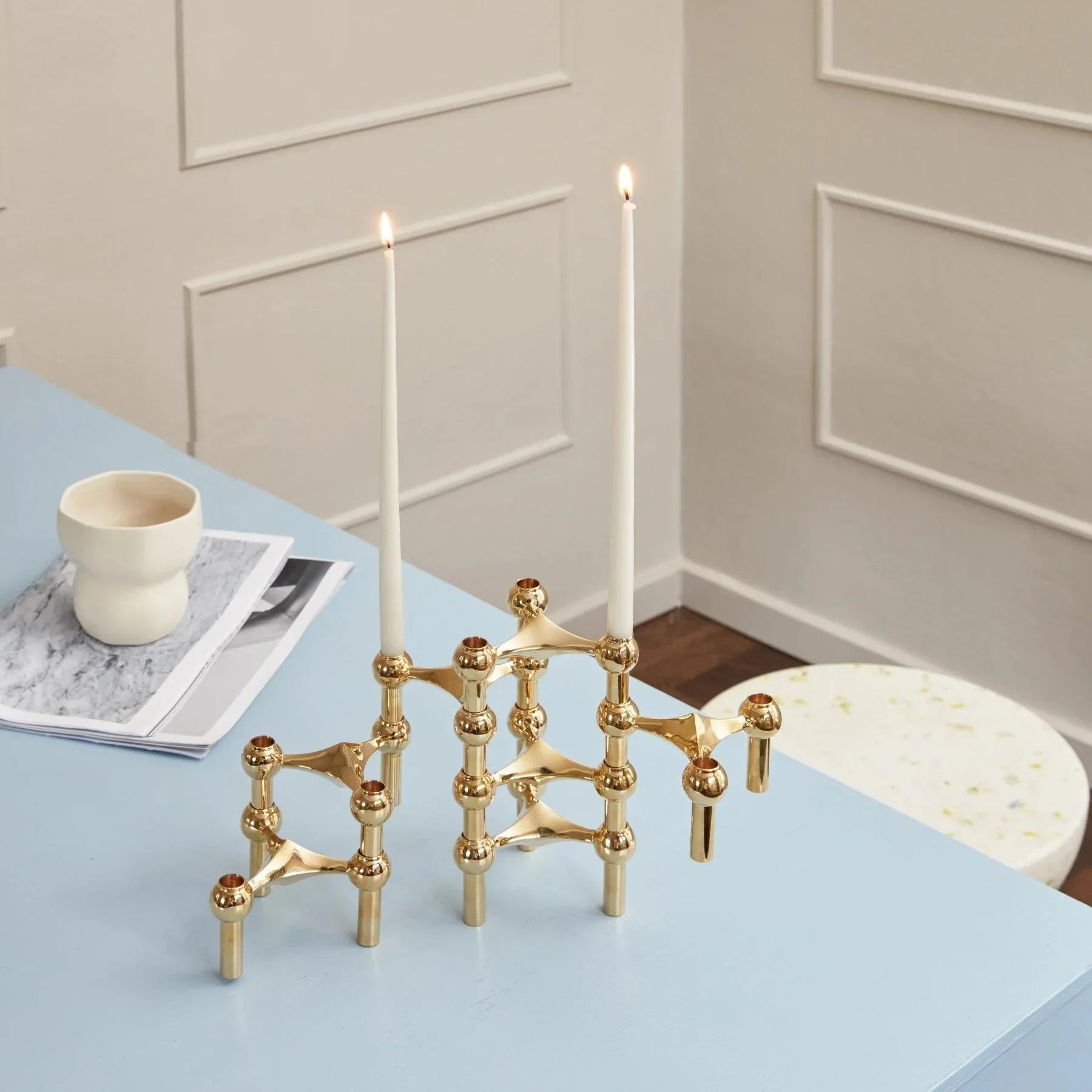 Candlestick Set Solid Brass 6.5 cm Modular Table Decor Dining Room Sideboard Sculpture | Thomler