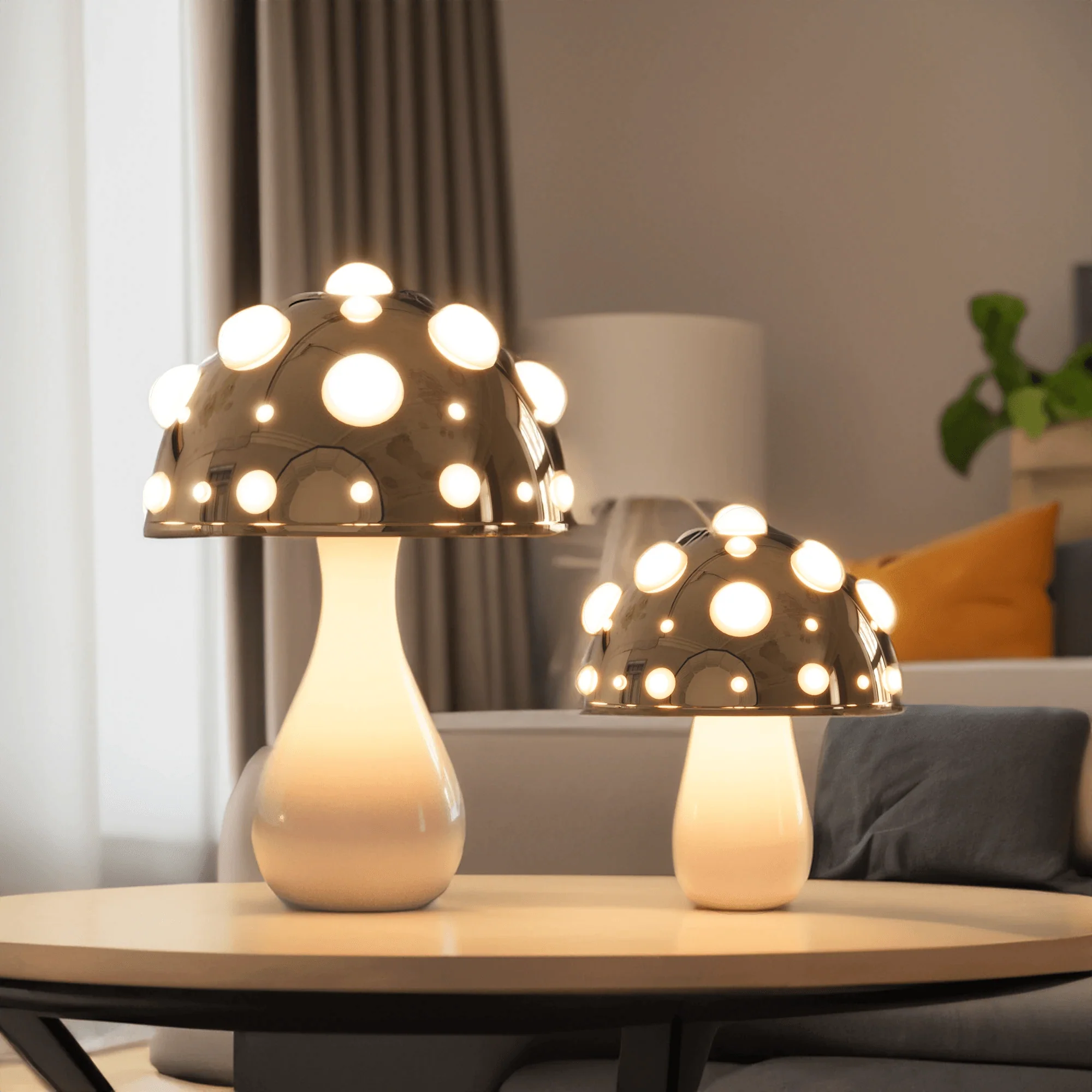 Table Lamp Aluminum 11.8 in Mushroom Warm LED Bedroom Desk Cordless Or Corded Ambient Night Light Decorative Modern Lighting | Thomler