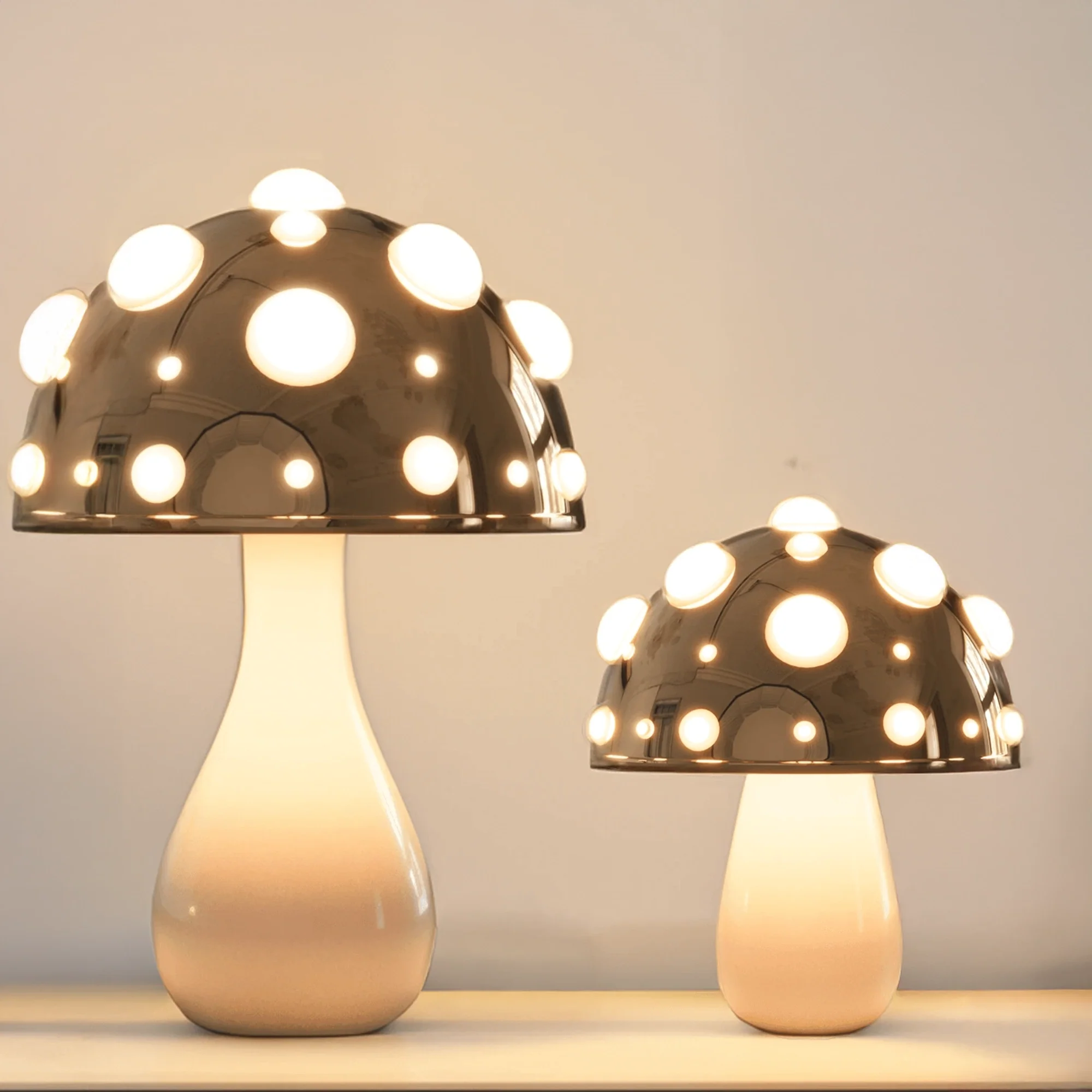 Table Lamp Aluminum 11.8 in Mushroom Warm LED Bedroom Desk Cordless Or Corded Ambient Night Light Decorative Modern Lighting | Thomler