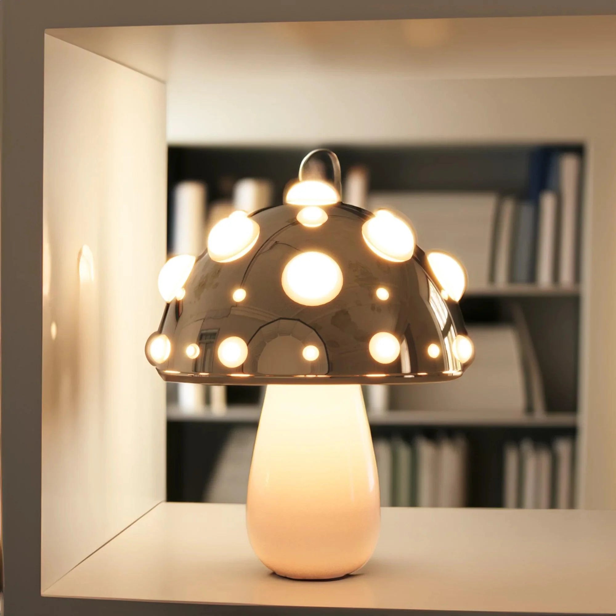 Table Lamp Aluminum 11.8 in Mushroom Warm LED Bedroom Desk Cordless Or Corded Ambient Night Light Decorative Modern Lighting | Thomler