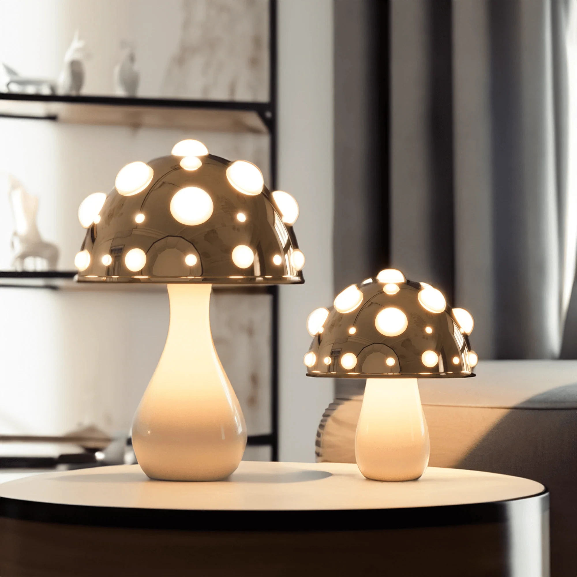 Table Lamp Aluminum 11.8 in Mushroom Warm LED Bedroom Desk Cordless Or Corded Ambient Night Light Decorative Modern Lighting | Thomler