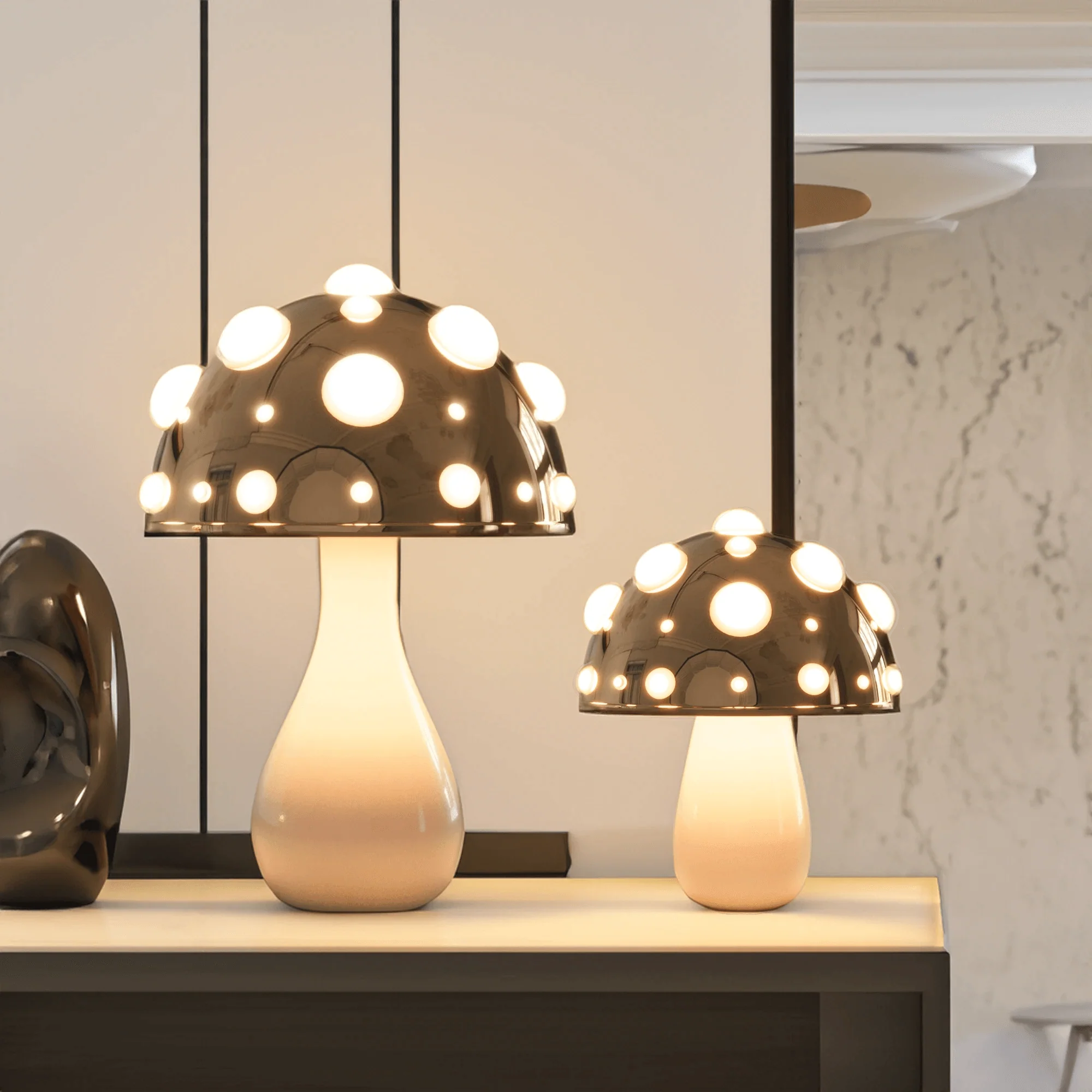 Table Lamp Aluminum 11.8 in Mushroom Warm LED Bedroom Desk Cordless Or Corded Ambient Night Light Decorative Modern Lighting | Thomler