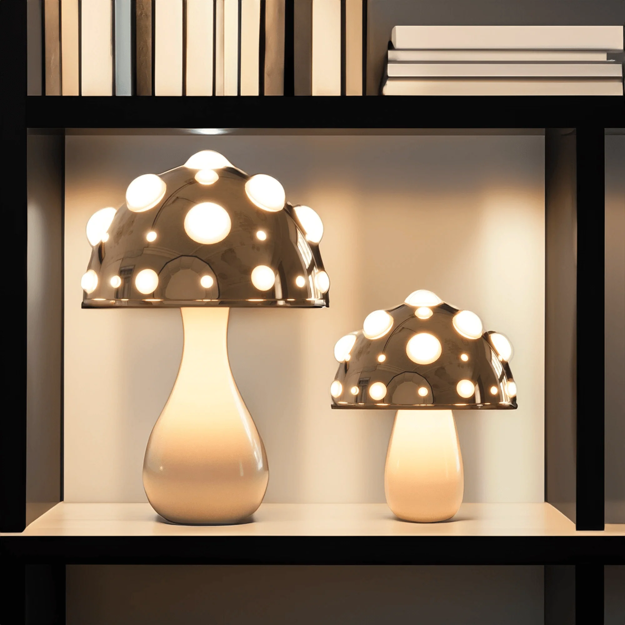 Table Lamp Aluminum 11.8 in Mushroom Warm LED Bedroom Desk Cordless Or Corded Ambient Night Light Decorative Modern Lighting | Thomler