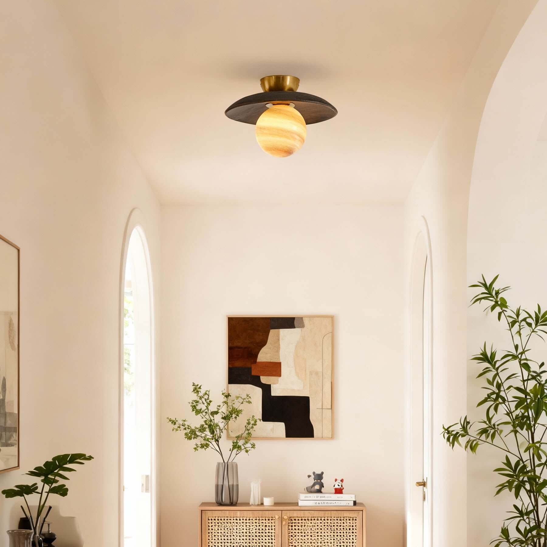 Ceiling Lamp Wood 11 in Glass Globe Nordic Hallway Entryway Lighting Fixture | Thomler