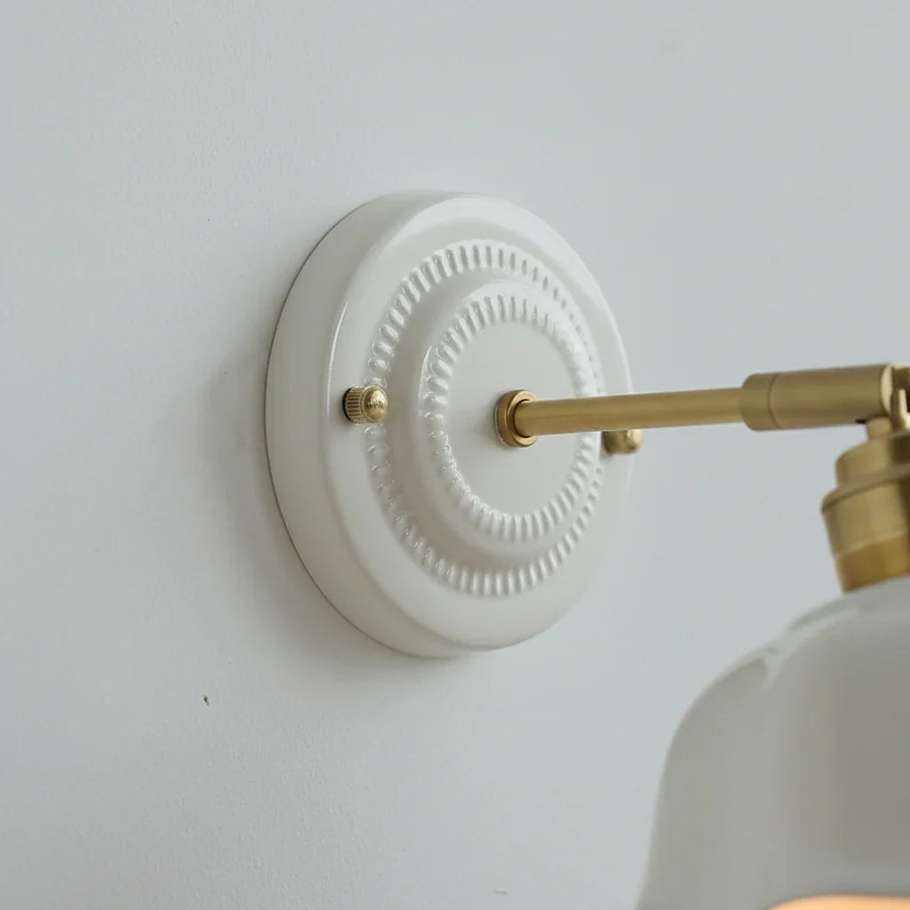 Wall Lamp Ceramic Shade 18.0 cm White Bedroom Reading Light Adjustable Copper Arm Vintage Hallway Accent Lighting | Thomler
