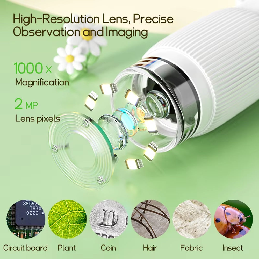 Kids Digital Microscope with 1000X Zoom, HD Camera & PC Connectivity for STEM Learning & Outdoor Discovery | Thomler