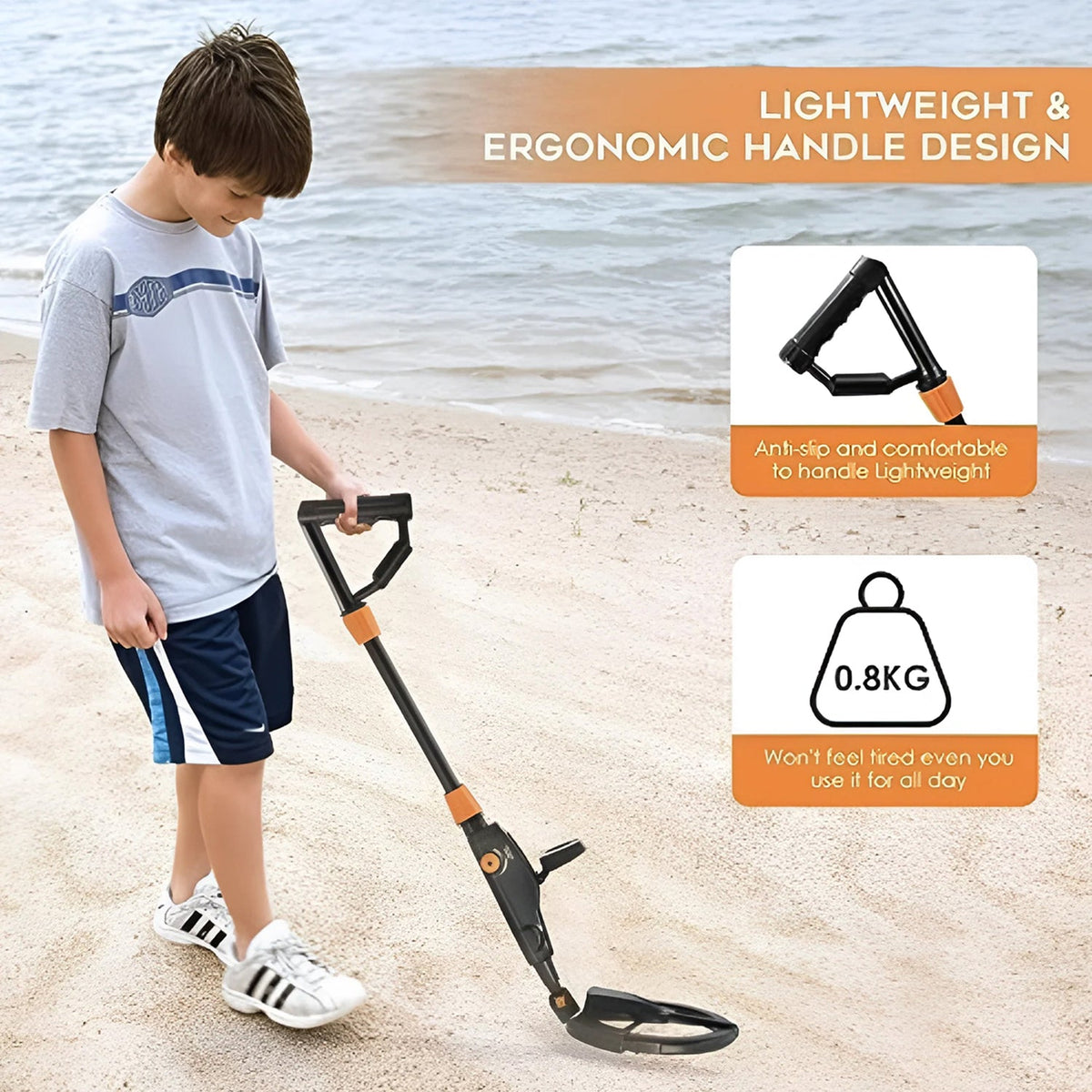 Junior Metal Detector with Waterproof Coil & Target ID – Adjustable Treasure Finder for Kids Ages 6-12 – Beach, Park & Backyard Detecting | Thomler