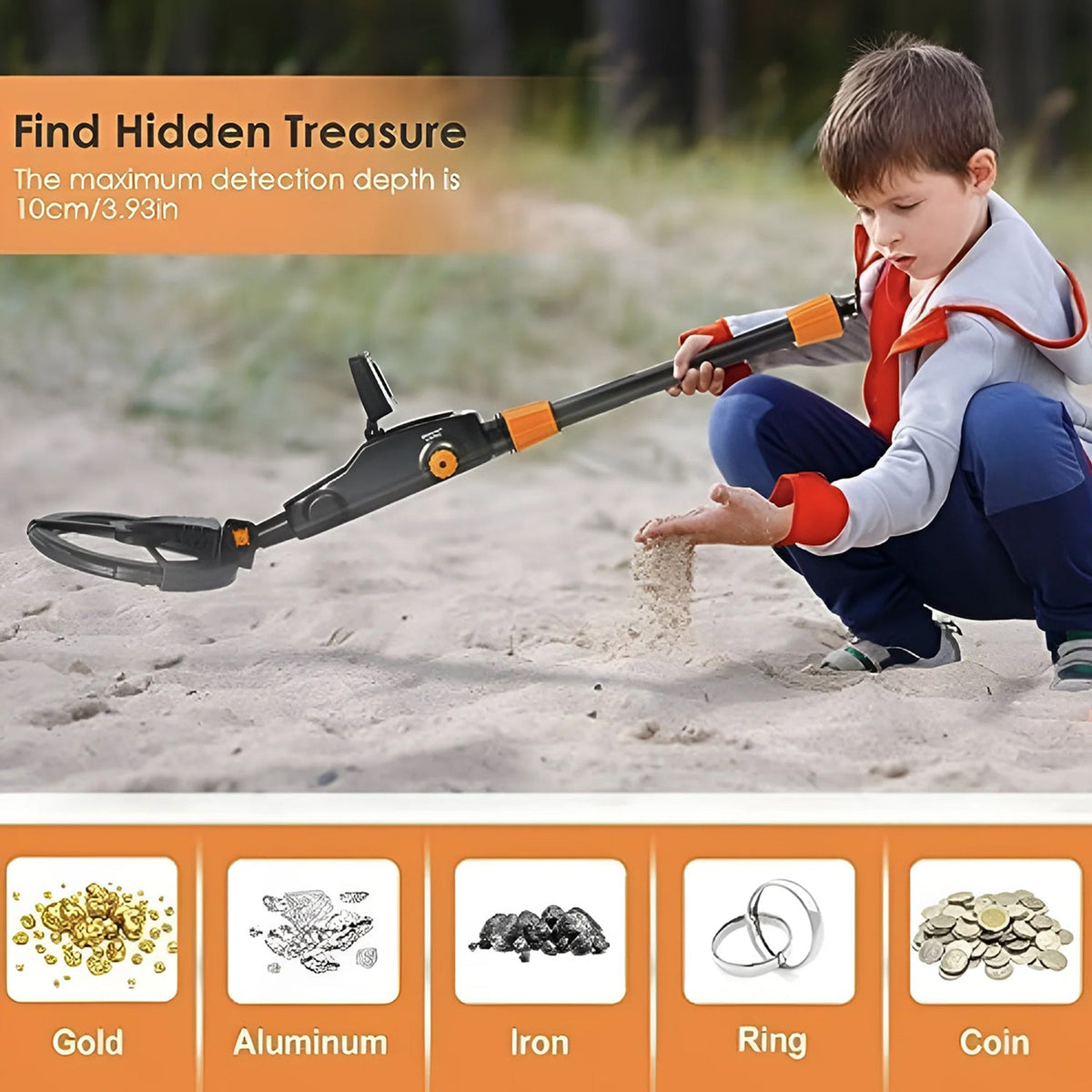 Junior Metal Detector with Waterproof Coil & Target ID – Adjustable Treasure Finder for Kids Ages 6-12 – Beach, Park & Backyard Detecting | Thomler