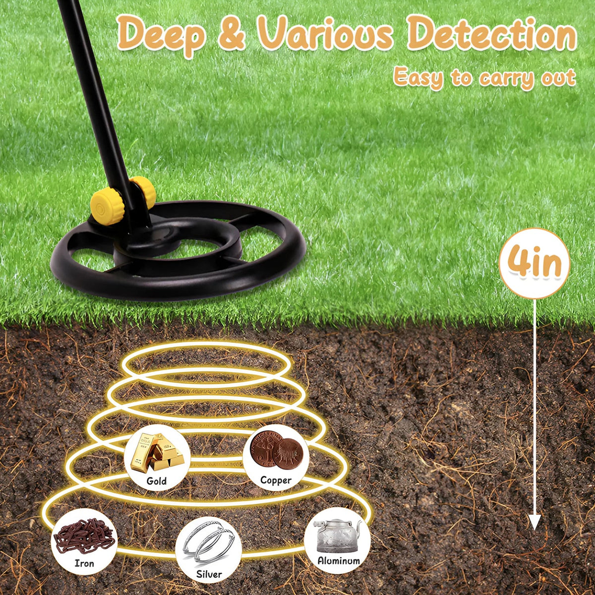 Junior Metal Detector with Waterproof Coil & Target ID – Adjustable Treasure Finder for Kids Ages 6-12 – Beach, Park & Backyard Detecting | Thomler