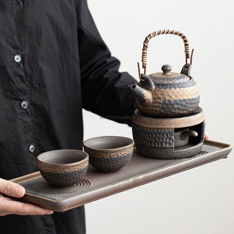 Tea Set Ceramic 300 ml Wabi Sabi Tea Warmer Japanese Tea Ceremony Serving Tray | Thomler