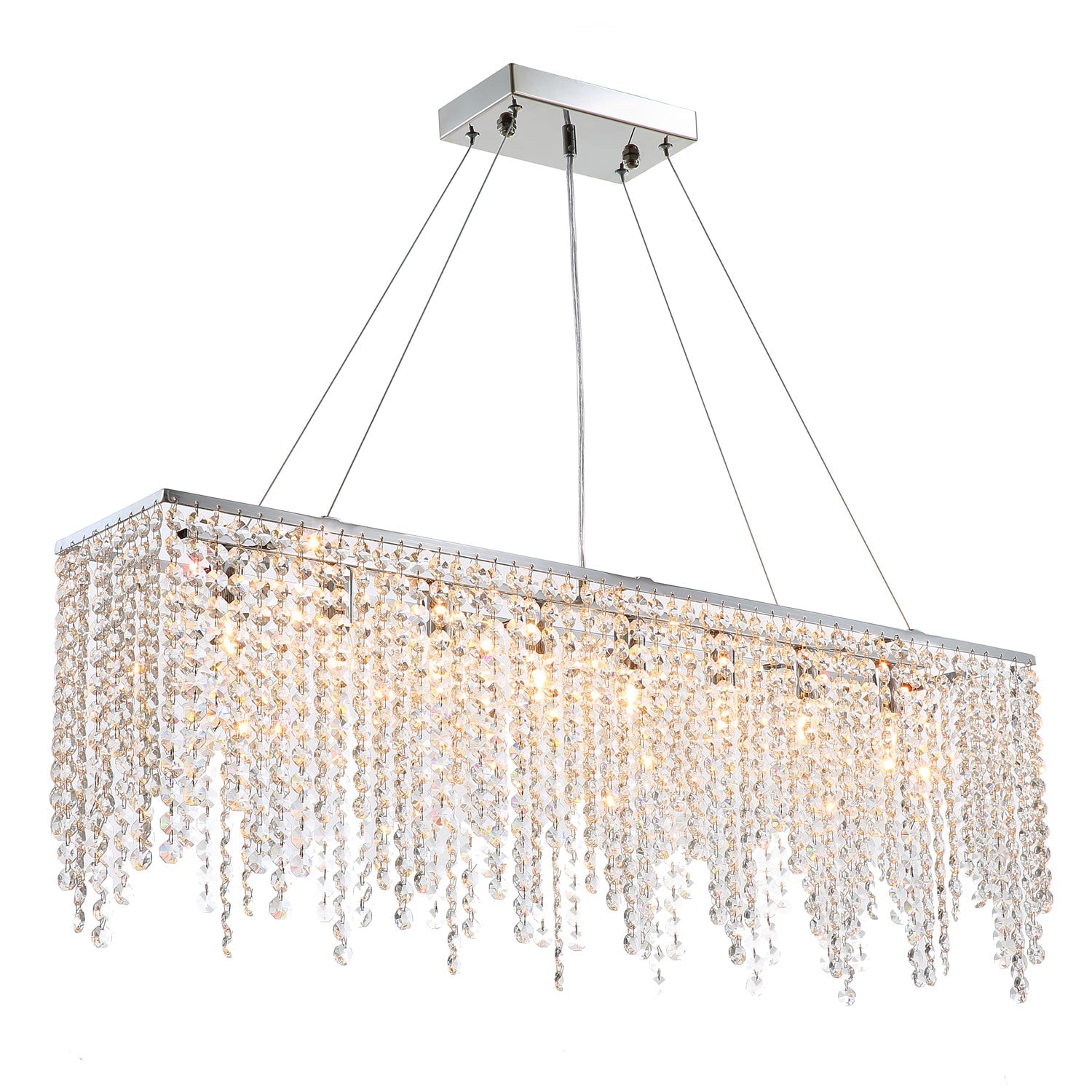 Rectangular Crystal Chandelier Ceiling Light Fixture Stainless Steel Frame E12 Candelabra Base for Dining Room Kitchen Island Modern | Thomler
